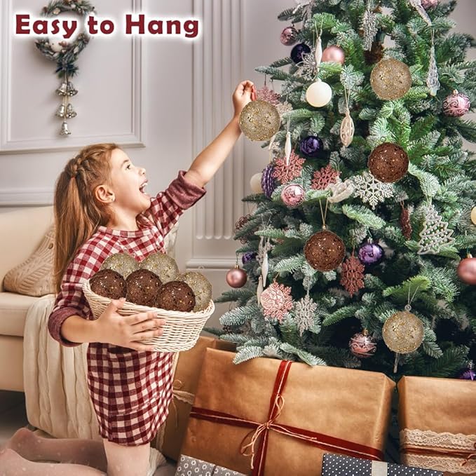 3.15" Large Christmas Balls Ornaments 6 Pcs Shatterproof Big Champagne Christmas Ornaments for Xmas Tree Bulk Glitter Big Xmas Tree Ornament for Trees Halloween Holiday Wedding Party Decoration