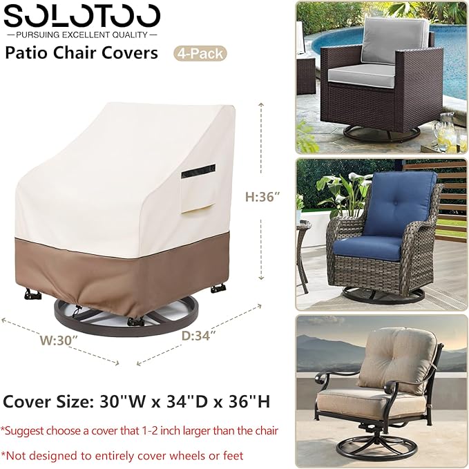 Patio Chair Covers Waterproof Patio Furniture Covers, 30W x 34D x 36H Inches Swivel Outdoor Chair Cover 4 Pack (Beige)