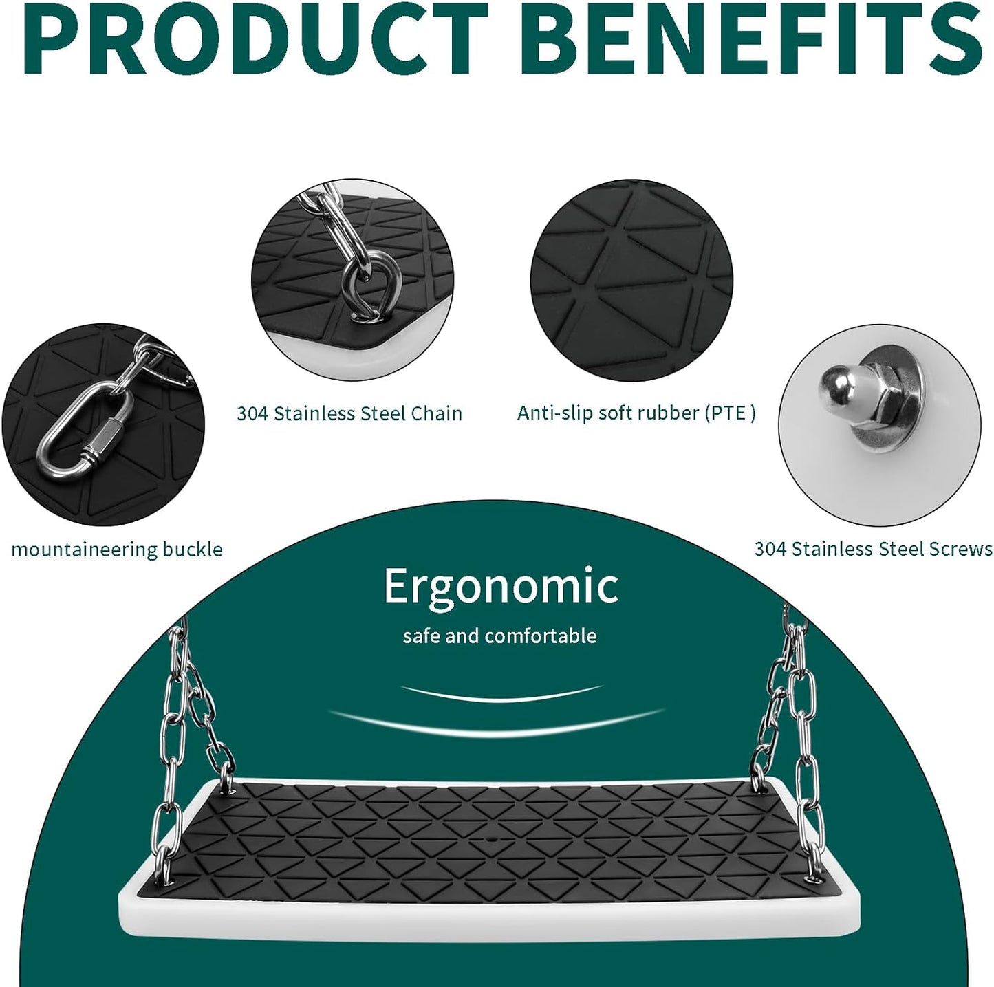 Swing Seat Accessories Heavy Duty, Non Slip Tree Swing Playground Backyard Swing Set Replacementfor Kid Indoor Outdoor, Black