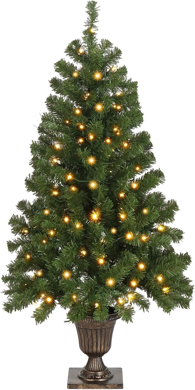 VINGLI 4ft Prelit Artificial Christmas Tree with 120 Warm White Lights, 211 Branches Tips, Xmas Entrance Tree Holiday Party Decorations