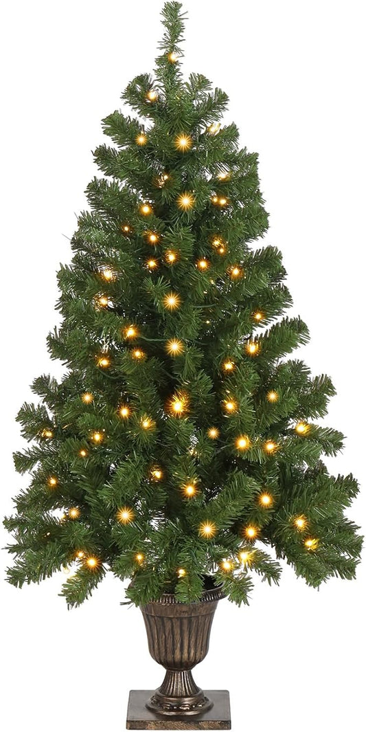 VINGLI 4ft Prelit Artificial Christmas Tree with 120 Warm White Lights, 211 Branches Tips, Xmas Entrance Tree Holiday Party Decorations