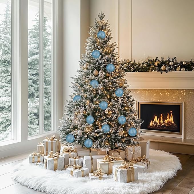 4" Large Christmas Balls Ornaments 6 Pcs Shatterproof Big Grey Blue Christmas Ornaments for Xmas Tree Bulk Glitter Big Xmas Tree Ornament for Trees Halloween Holiday Wedding Party Decoration