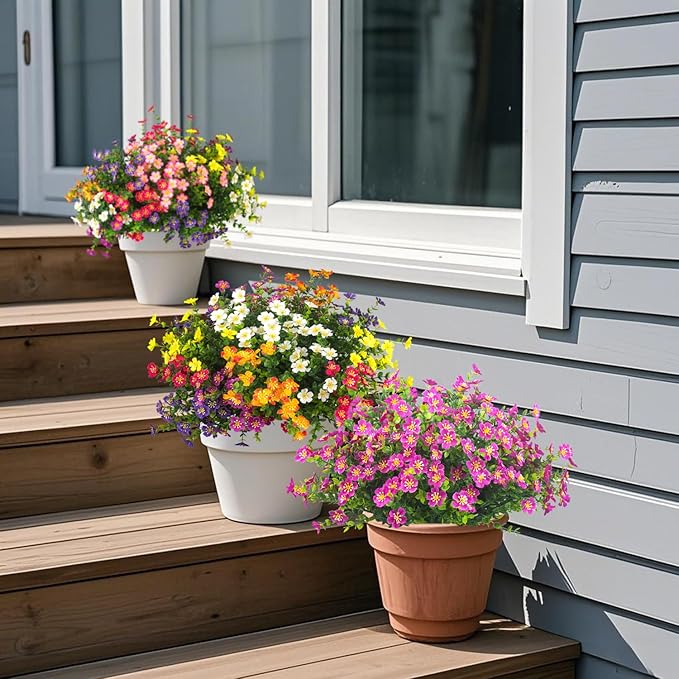 Outdoor Artificial Flowers UV Resistant & Fade Proof, 12 Pack Realistic Fake Flowers for Garden, Patio, Lawn Decor - Weatherproof Plastic Plants (Magenta)