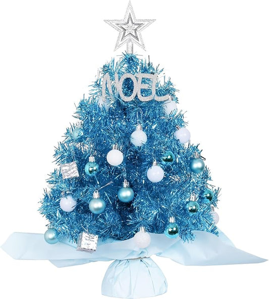 20'/50cm Mini Christmas Tree,Artificial Small Christmas Tree with Led Lights/Ornaments, Tabletop Christmas Tree for Kids Christmas Decoration Gifts