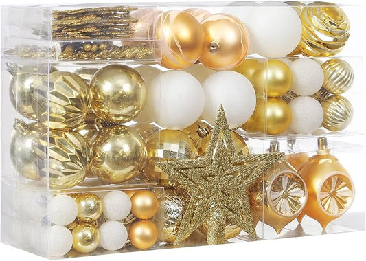 XmasExp 99-Pack Christmas Ball Ornaments Assorted Shatterproof Christmas Tree Decorations with Hand-held Gift Package for Xmas Tree,Home,Party(Gold)