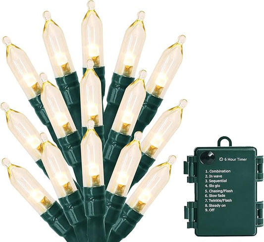 Christmas Light, 33ft 100 LED Battery Operated String Lights with Auto Timer & 8 Modes, Green Wire Outdoor Waterproof String Lights for Outdoor and Indoor Christmas Decor – Warm White