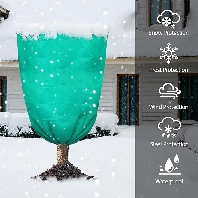 Plant Covers Freeze Protection, 2 Packs 47"W x 70"H Large Frost Cloth Blankets 2.47oz/yd² with Zipper Drawstring, Reusable Frost Tree Covers Shrub Jackets for Winter Outdoor Plants Potted Fruit Tree