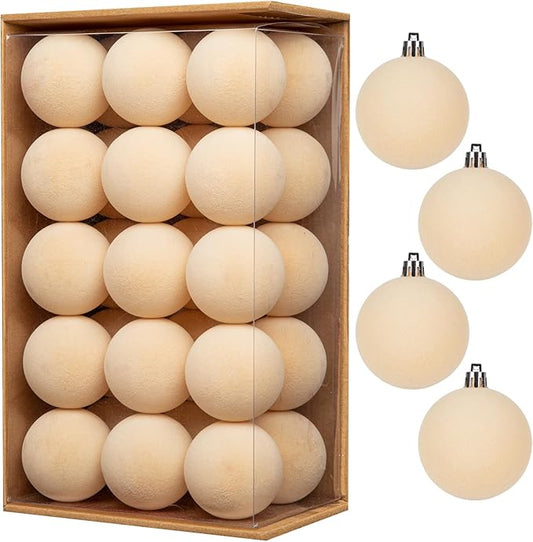 30PCS Velvet Christmas Ball Ornaments Set, 2.36" Shatterproof Baubles for Christmas Tree Decorations, Hanging Baubles with Soft Velvet Finish for Thanksgiving Holiday Party Décor, Cream White