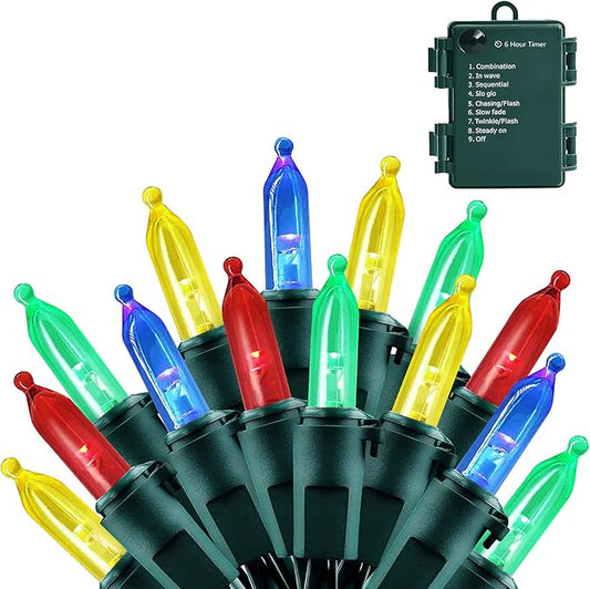 Christmas Lights - Battery Operated String Lights 50 LED String Lights Mini Lights with Auto-Timer and 8 Lighting Modes for Christmas Wreath Party Wedding Garden Home Decoration, Multicolor