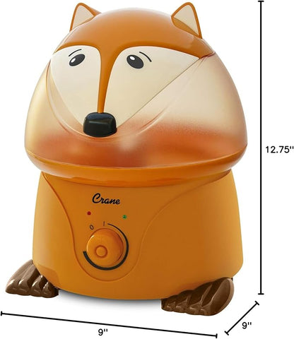 Crane 1 Gallon Animal Cool Mist Ultrasonic Humidifier for Kids' Bedroom and Nursery, Automatic Shut off, Adjustable Output, Fox