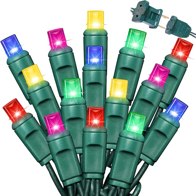 LAMPHOME 1200LED (24pk of 50L) String Lights, LED Christmas Lights, 6" SPACING,Green Wire, Multicolour