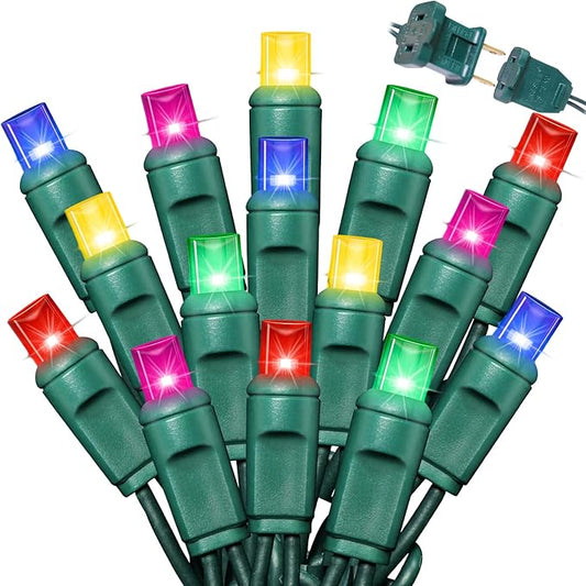 LAMPHOME 1200LED (24pk of 50L) String Lights, LED Christmas Lights, 6" SPACING,Green Wire, Multicolour