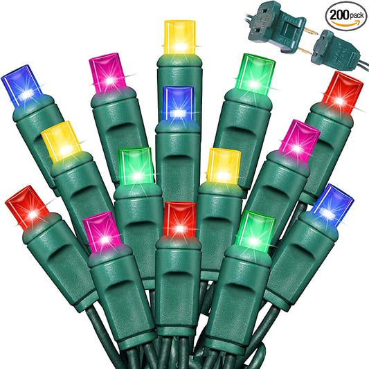 LAMPHOME 200LED (4pk of 50L) String Lights, LED Christmas Lights, 6" SPACING,Green Wire,Multicolour