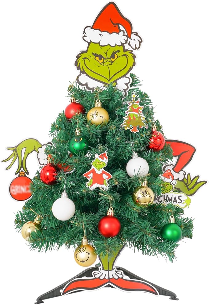 Mini Christmas Tree with Head Arms Legs Tabletop Small Christmas Tree with Lights Thief Body Decorative Ornaments for Home Party Decor