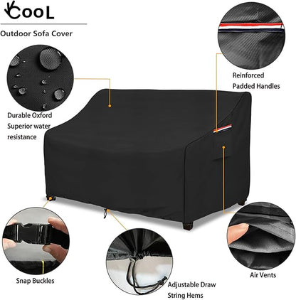 okcool Heavy Duty Patio Sofa Cover, 100% Waterproof 2-Seater Outdoor Sofa Cover Fits up to 58W x 32.5D x 31H Inches, Lawn Patio Furniture Covers,Black