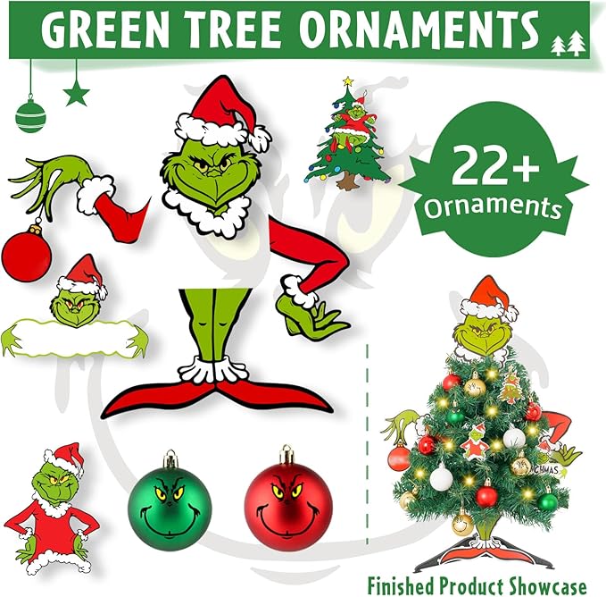 Mini Christmas Tree with Head Arms Legs Tabletop Small Christmas Tree with Lights Thief Body Decorative Ornaments for Home Party Decor