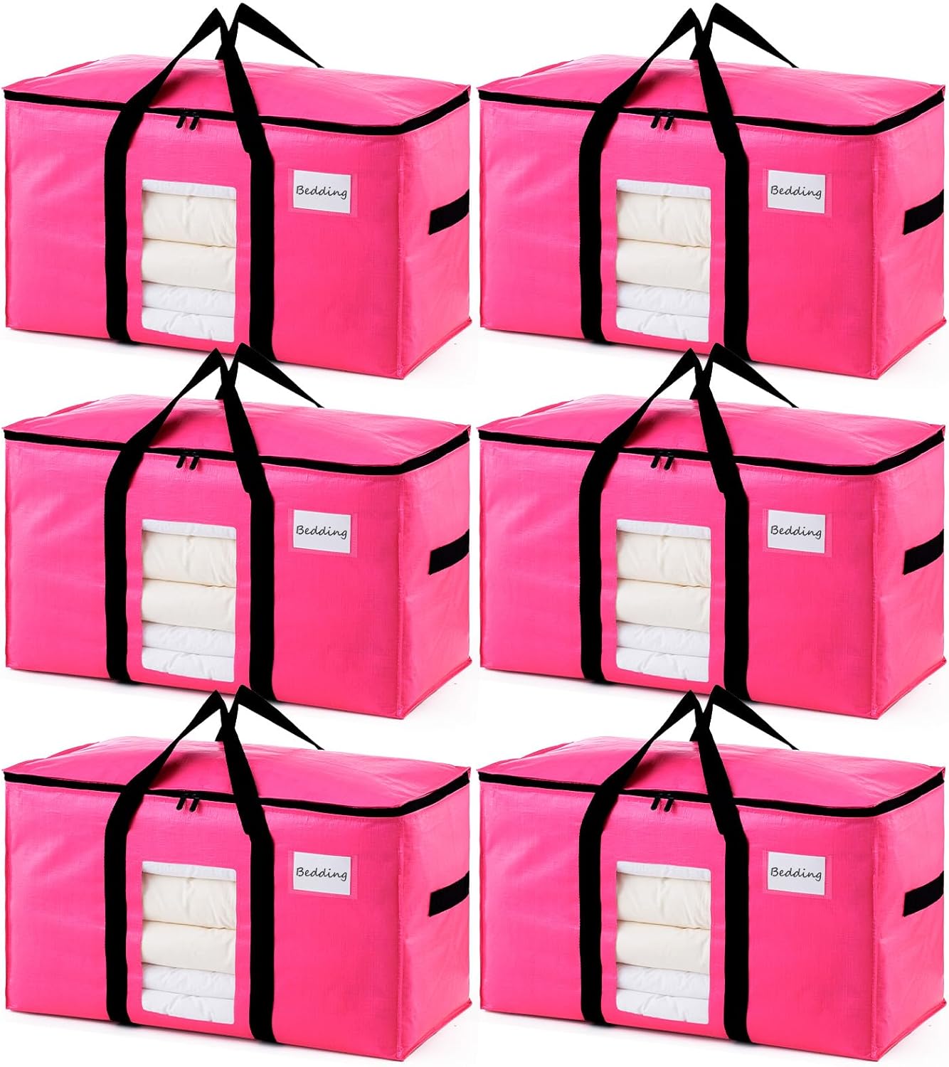 TAILI 6 Pack Pink Extra Large Moving Bags, Heavy Duty Totes with Visible Window, Wrap Around Handles, Space-Saving Storage Solution, Alternative to Moving Boxes