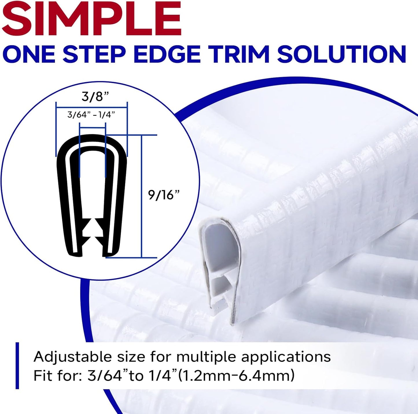Rubber Edge Trim, U Channel Edge Trim with Metal Clips Edge Guard Protector, PVC Rubber Seal Strip for Sheet Metal, Car Doors, Hatches, Table Corners, Fit 3/64" to 1/4"(1.2mm-6.4mm), 25Ft, White