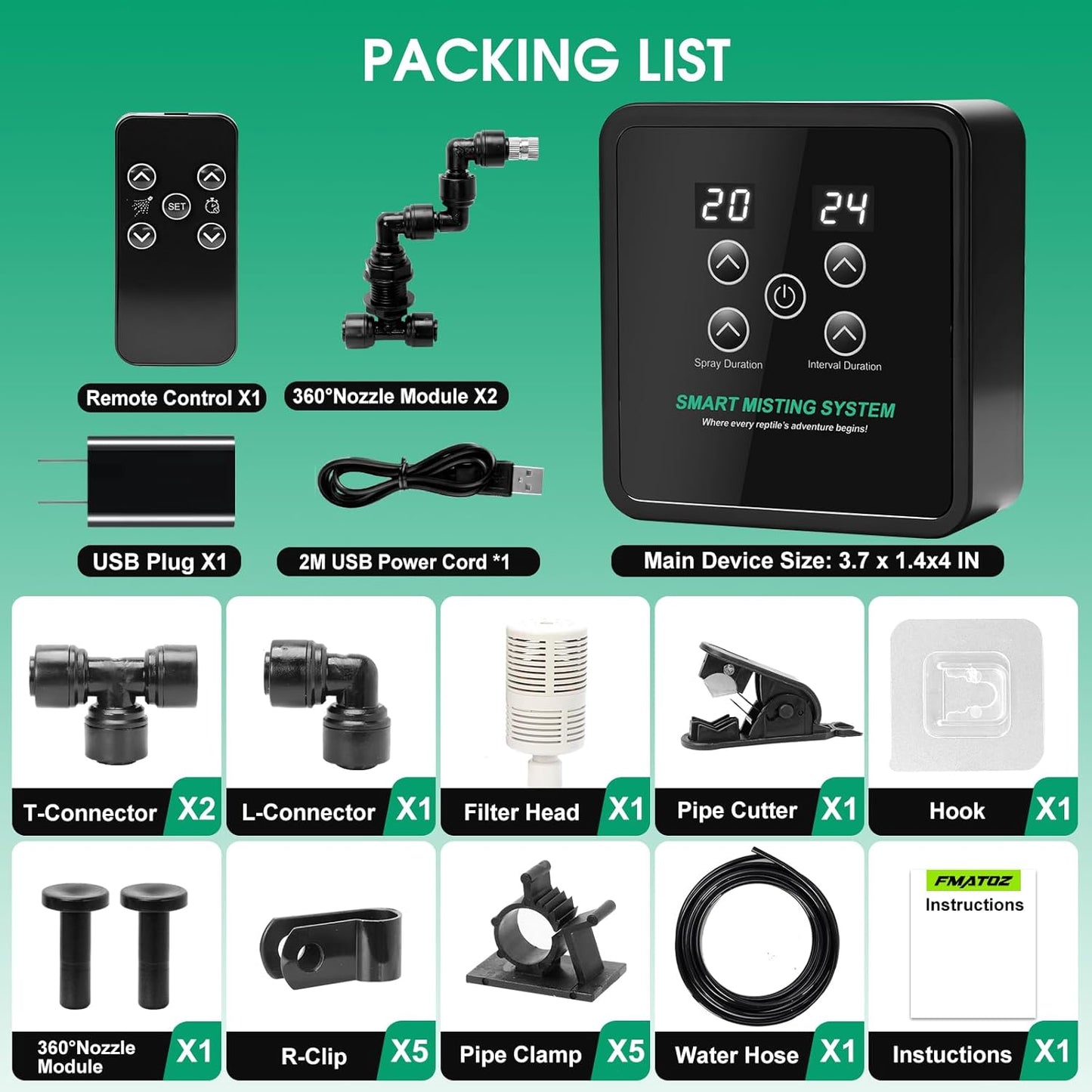 Reptile Mister Humidifier Reptile Mister System with Timer – Auto Terrarium Misting System for Chameleons, Snakes, Frogs, Lizards & Turtles