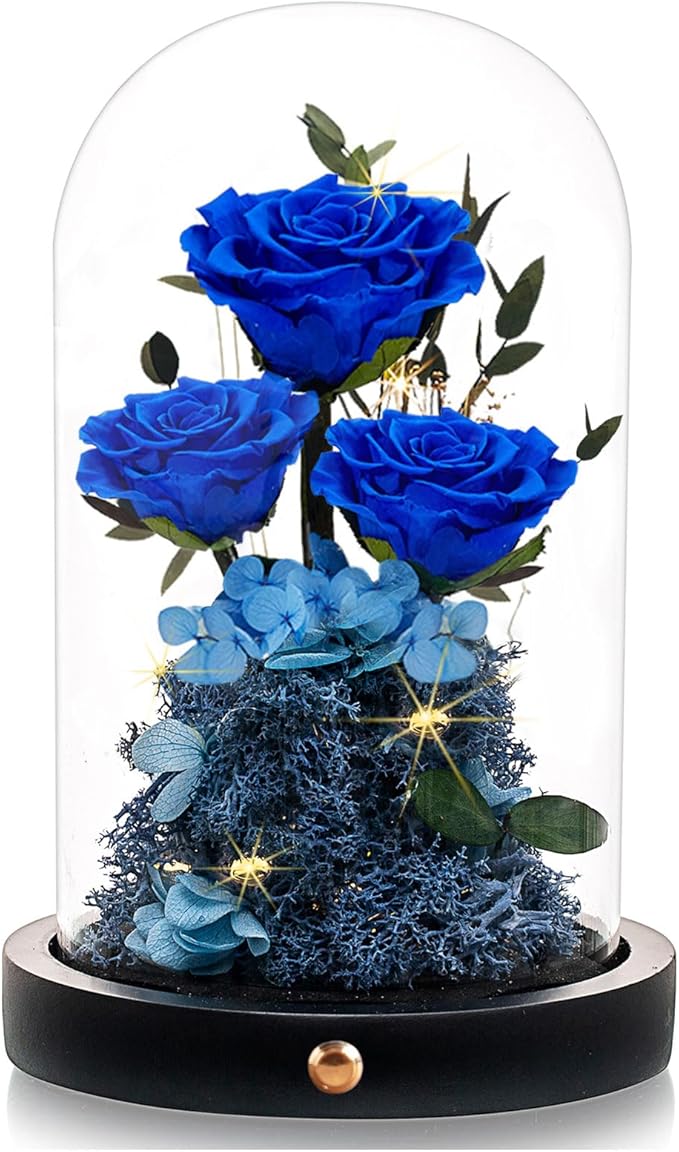 Flowers Roses Gifts for Mom Grandma,Forever Preserved Rose in Glass Dome, Christmas Anniversary Thanksging Birthday Real Roses Gifts for Wife Women Mother in Law/Blue
