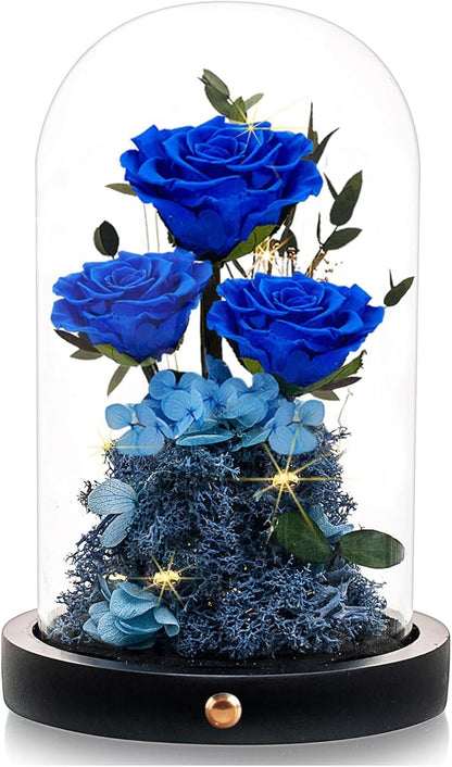 Flowers Roses Gifts for Mom Grandma,Forever Preserved Rose in Glass Dome, Christmas Anniversary Thanksging Birthday Real Roses Gifts for Wife Women Mother in Law/Blue