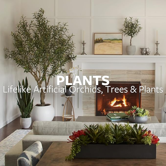 CG Hunter Faux White Orchid Plant, Premium Artificial Indoor Flower Display Stands 25-Inches with Beautiful Sculptural Blooms and Foliage That Lasts Forever, Grey Planter Pot Included