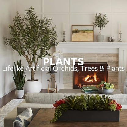 CG Hunter Faux Orange Orchid Plant, Premium Artificial Indoor Flower Display Stands 23”, Beautiful Sculptural Blooms That Lasts Forever, White Planter Pot Included