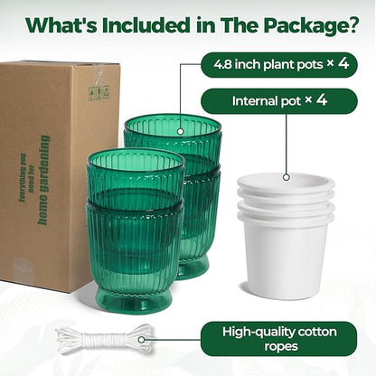 T4U 4.8 Inch Self Watering Plant Pot, 4 Pack Self Watering Pots, Self Watering Planter with Reservoir, Small Self Watering Pots for Indoor Plants, African Violets (4 Pack, 4.8", Translucent Green)