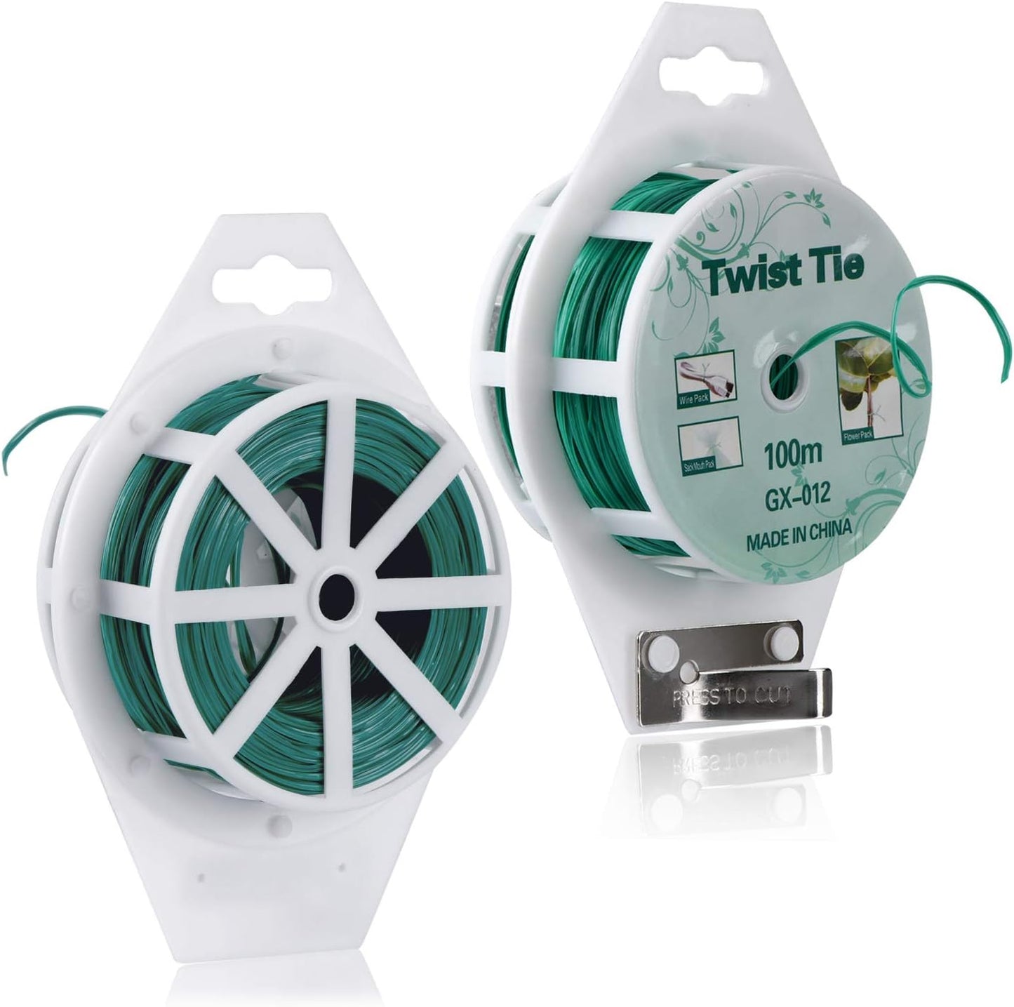 YDSL 328ft (100m) Twist Ties, Green Garden Plant Ties with Cutter for Gardening and Office Organization, Home