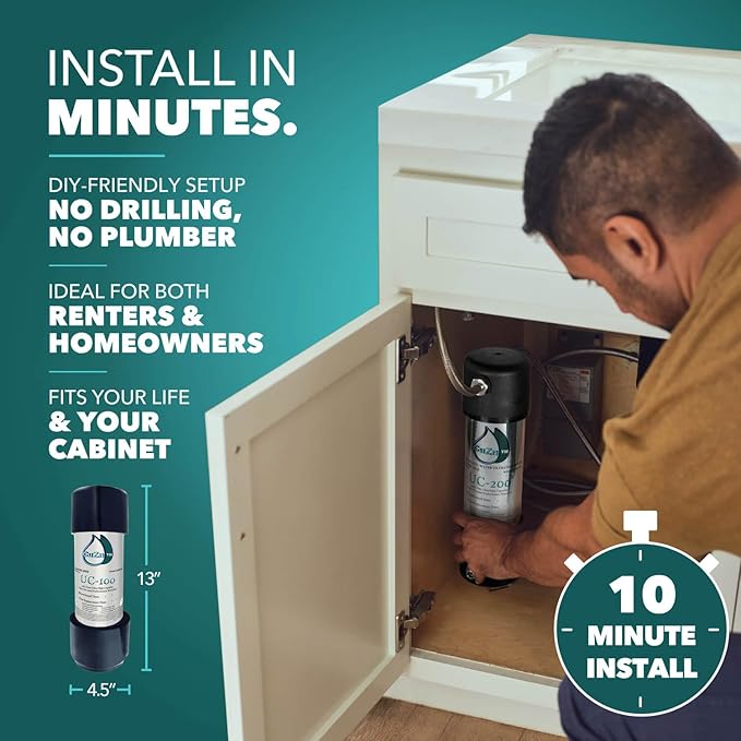 CuZn Under Sink Water Filter for Sink Faucet, 10K Gallons or 1 Year Filtration Life, Reduces PFAs, PFOS, Lead, Chlorine, Improves Taste of Tap Water, NSF/ANSI 42 & 372 Certified High Performance