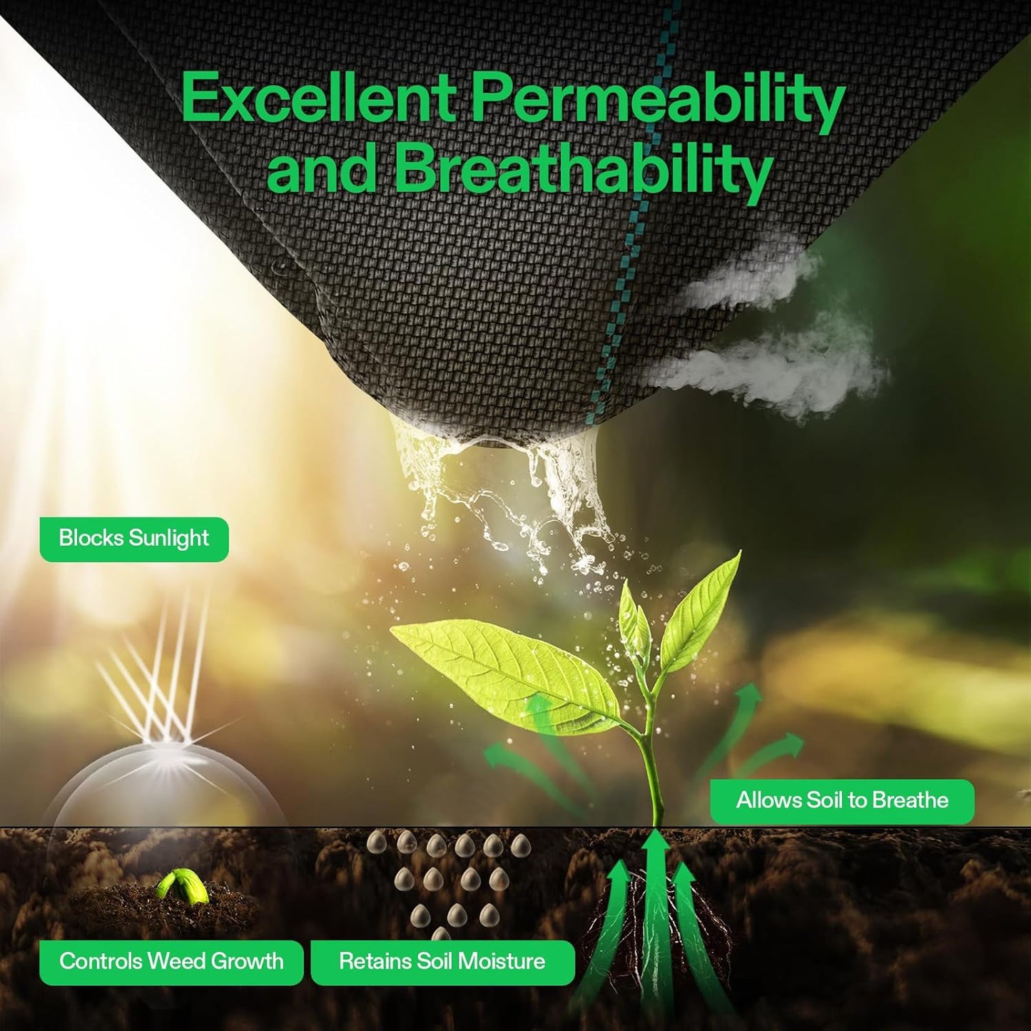 VIVOSUN Premium Weed Barrier Landscape Fabric Heavy Duty, 1.5ftx100ft 5oz Double-Layered Weed Control Mat with High Permeability, Commercial Ground Cover, Easy Set up & Superior Weed Control