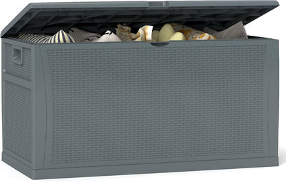 125 Gallon Resin Deck Box, Weatherproof Outdoor Storage Box for Patio, Garden, Pool, and Yard, Lockable Waterproof Bin for Tools, Cushions, and Accessories, Grey