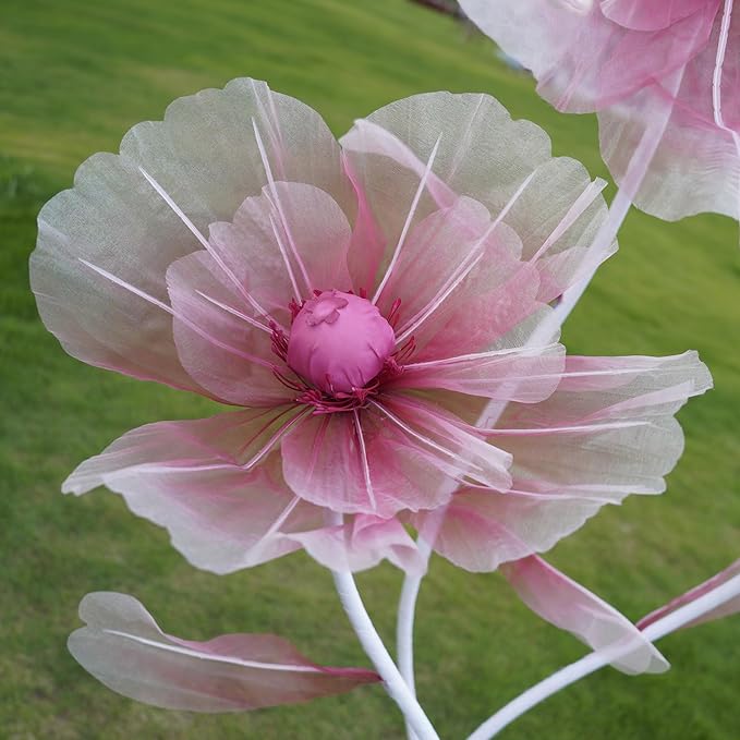 Giant Flowers for Decoration,3-Head Large Artificial Silk Flower with Standing Stems and Base for Party Banquet Wedding Reception Background Decor Home Decor (Red Gradient)