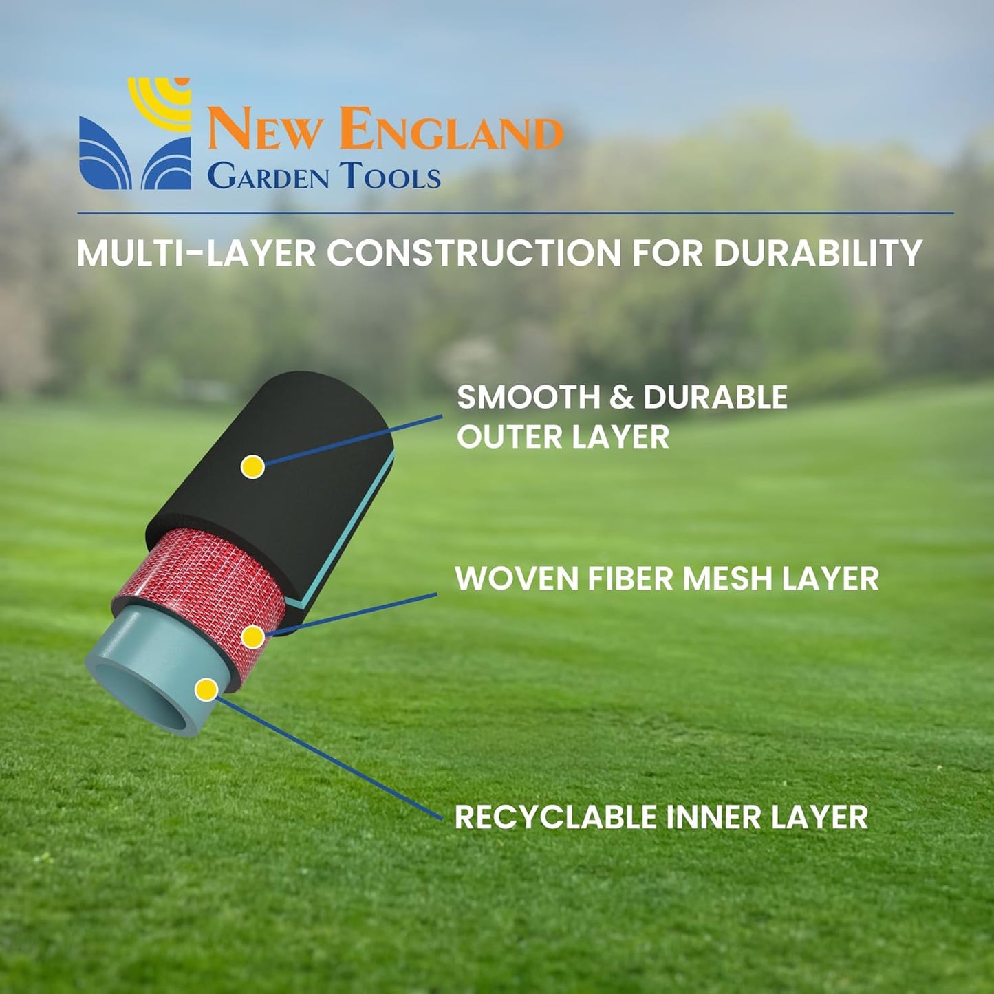 Hybrid Garden Water Hose 25 ft x 5/8”, Durable Heavy Duty Material, Kink-Free with Swivel Grips and Anodized Couplings, 700004 by New England Garden Tools