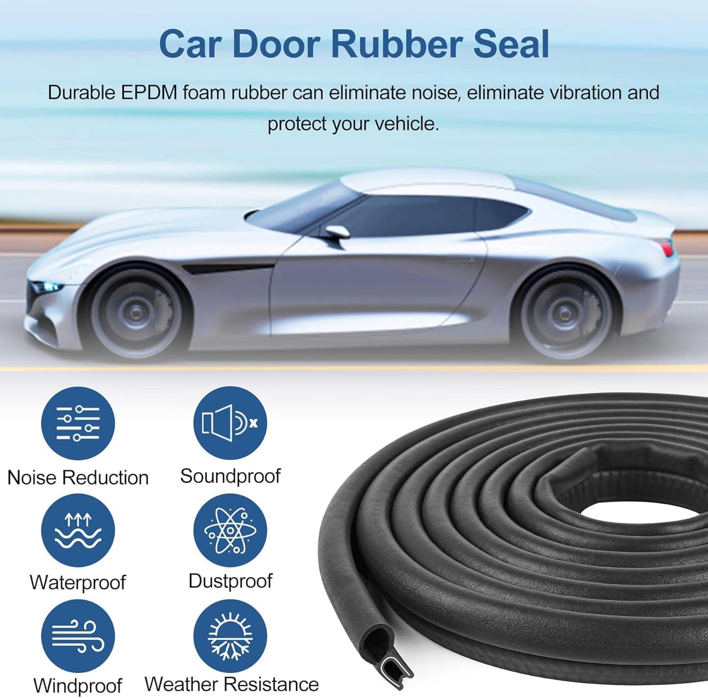 Automotive Door Weather Stripping 22Ft Car Door Rubber Edge Trim Seal Strip Gasket with Top Bulb Easy to Install for Car Bus Camper Boat RV Truck Doors and Home Applications