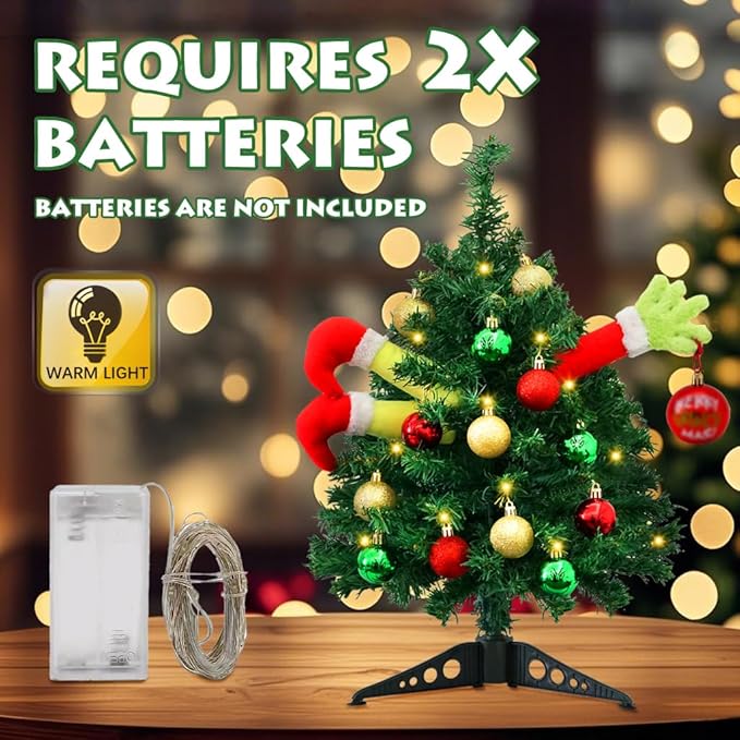 Small Christmas Tree Mini Christmas Tree with LED Lights Arms and Legs Tabletop Decoration Ornaments for Indoor Home Party Decor