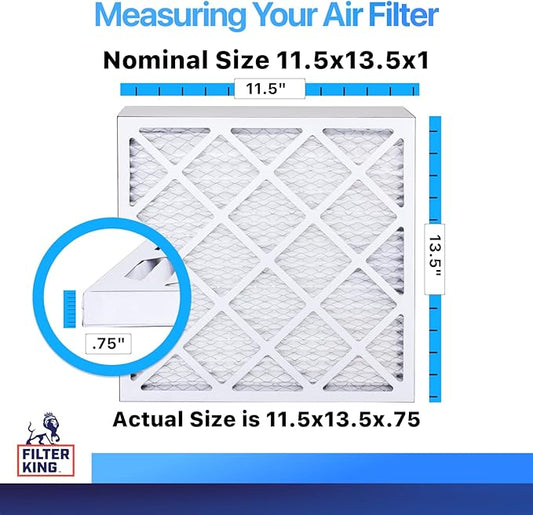 Filter King 11.5x13.5x1 Air Filter | 4-PACK | MERV 8 HVAC Pleated A/C Furnace Filters | MADE IN USA | Actual Size: 11.5 x 13.5 x .75"