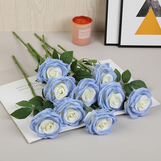 15pcs Fake Roses Artificial Silk Flowers Faux Rose Flower Long Stems Bouquet for Arrangement Wedding Centerpiece Party Home Kitchen Decor