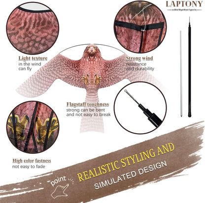 Bird Hawk Flying Kite with Pole Crops Farm Protector Bird Scarer Flying Kite with 6m Pole-Style A