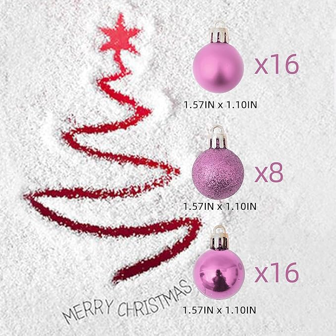 160 Pcs Christmas Balls Ornaments for Xmas Tree - Shatterproof Christmas Tree Decorations Small Hanging Ball 1.18" X 160 Pack (Pink)