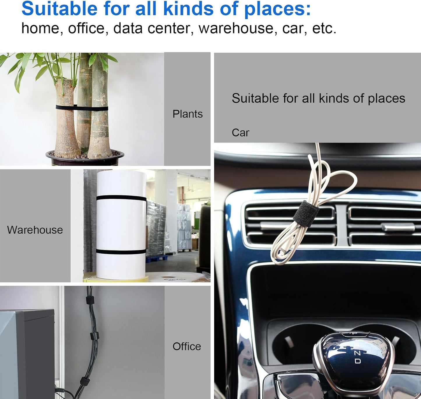 OneLeaf 2 Pack Fastening Cable Management Roll, Free Cutting Cable Straps, Double-Sided Hook and Loop Cable Ties Roll, Multi-Purpose Wire Management Tape for Home and Office