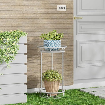 Plant Stand Indoor Outdoor - Metal Planter Holder Shelf Tall Tiered Flower Pot Display Organizer Rack for Garden, Patio, Living Room, Bathroom, Office (White)