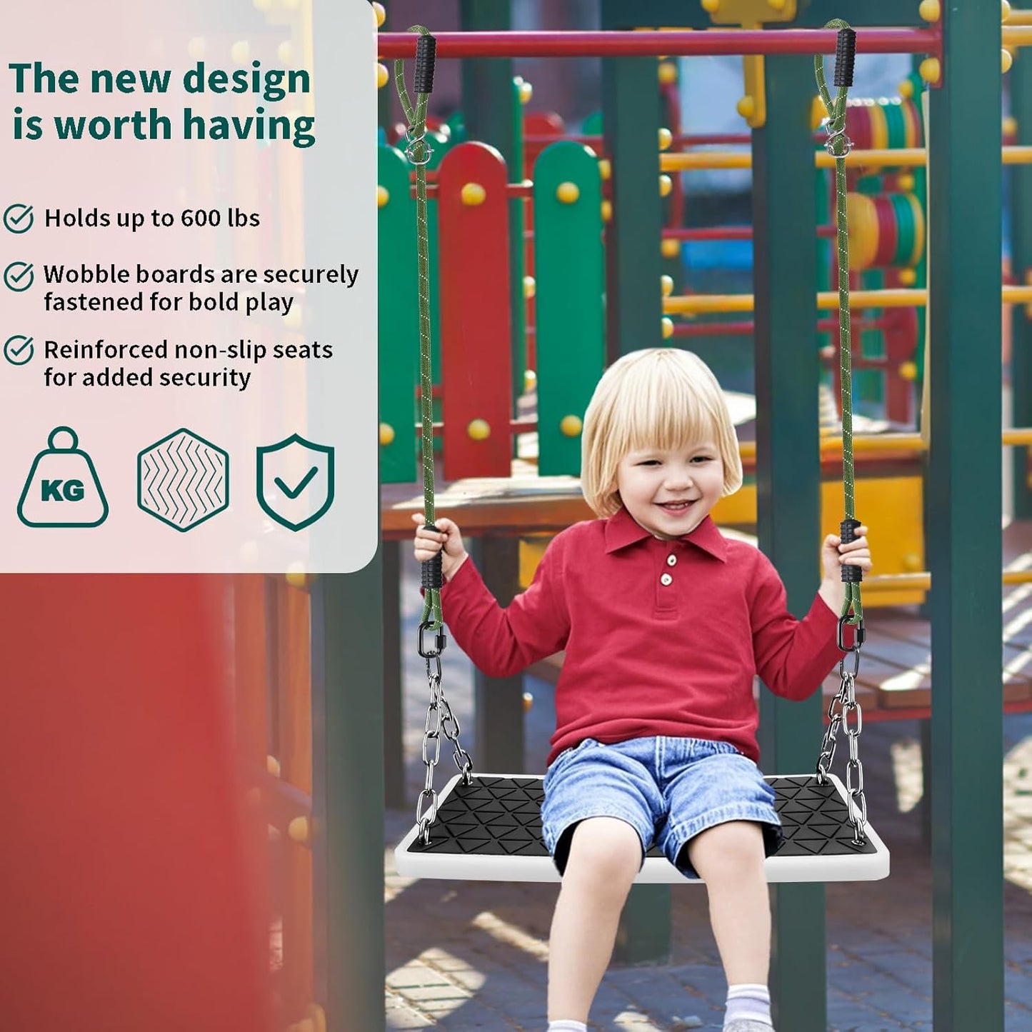 Swing Seat Accessories Heavy Duty, Non Slip Tree Swing Playground Backyard Swing Set Replacementfor Kid Indoor Outdoor, Black