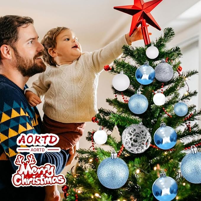 100-Pack Christmas Ball Ornaments for Tree,Shatterproof Plastic Holiday Baubles Set in Assorted Sizes and Finishes, Christmas Tree Decorations for Home, Office, Party, Indoor Outdoor Use