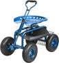 VEVOR Rolling Garden Work Seat with Wheels, Gardening Stool for Planting, 360 Degree Swivel Seat, Garden Scooter with Steering Handle & Tool Tray, Garden Chair for Outdoor, Patio and Yard, Blue