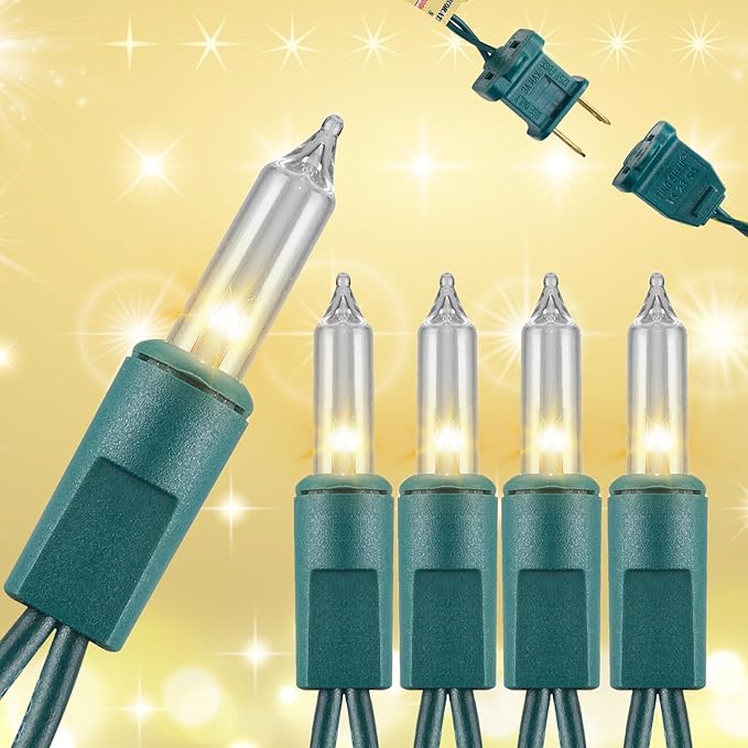 Clear Mini Green Wire Christmas Lights - 100 Count 26.5 ft UL Listed Connectable String Lights for Indoor and Outdoor Use for Xmas Trees Wreath Holiday Garden Decorations (1, Clear)