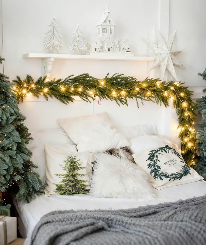 Christmas Garlands Norfolk Pine Garland Real Touch Artificial Faux Greenery Garland for Holiday Table Mantle Wall Indoor Outdoor Decor (9FT)