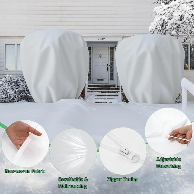 4 Pcs Plant Covers Freeze Protection 2 Size 47" x 32" and 71" x 47" Reusable Plant Protector with Zipper and Drawstring, Winter Bush Covers Freeze Protection from Cold Sun Frost Wind(White)