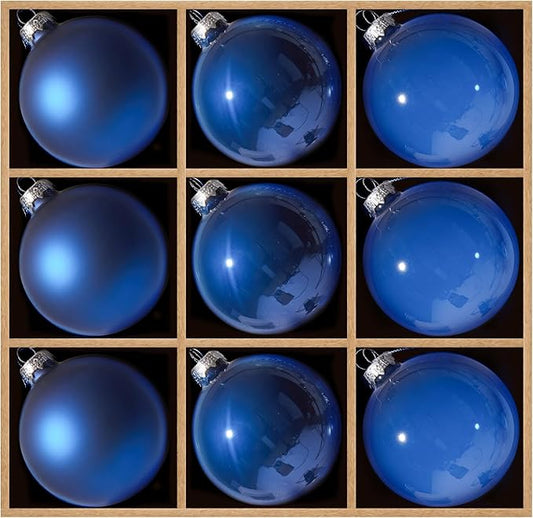DN DECONATION Christmas Balls Decor Set of 9, Blue Glass Christmas Tree Hanging Ball Ornaments, 3.14” Xmas Tree Decorative Ornaments for Home Holiday Party Decor Winter Gifts Indoor