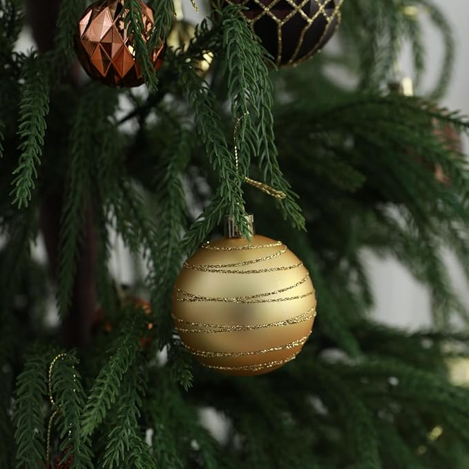 Christmas Tree Ornaments Decorations Set-116ct 1.18-6.5 Inch Assorted Copper Gold Shatterproof Decorative Hanging Christmas Ball Ornaments Bulk,Xmas Tree Tabletop Decorations for Holiday Decor